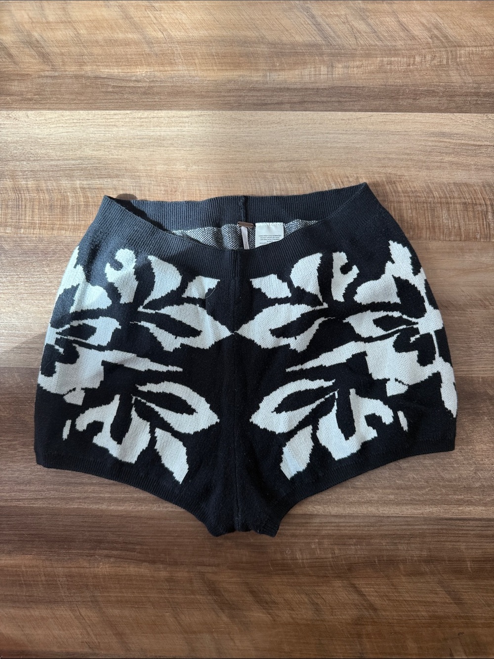 Free People Black & Cream Floral Knit High-Waist Shorts